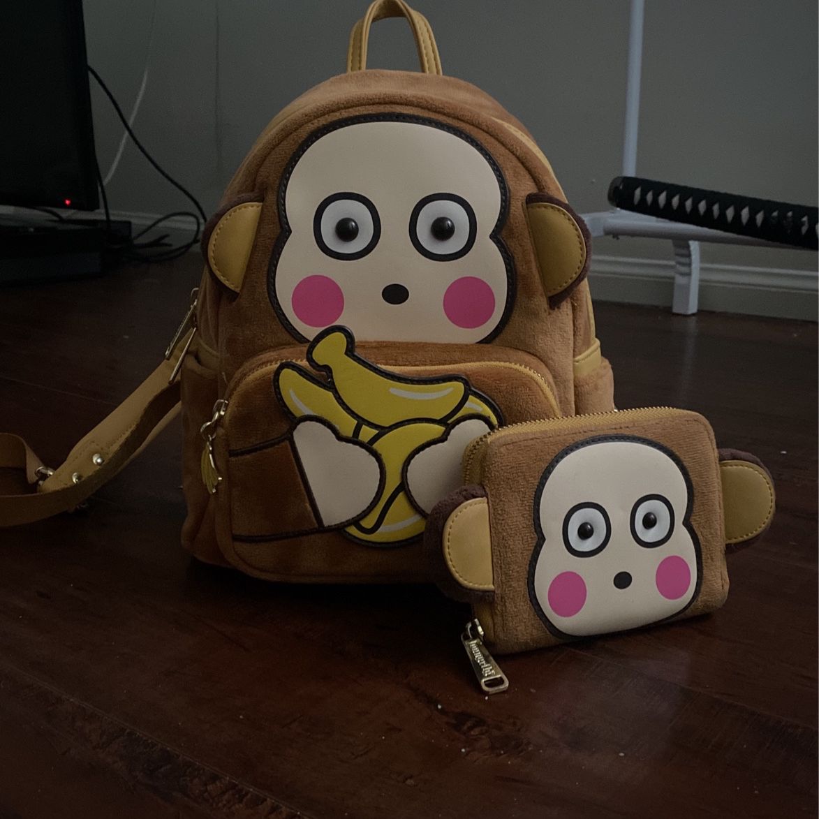Sanrio Loungefly Monkichi Backpack and Wallet