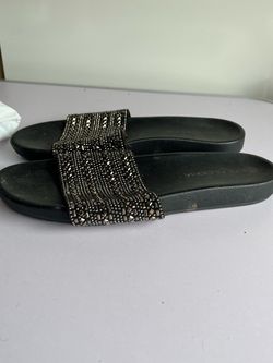 Black Beaded Slide Sandals