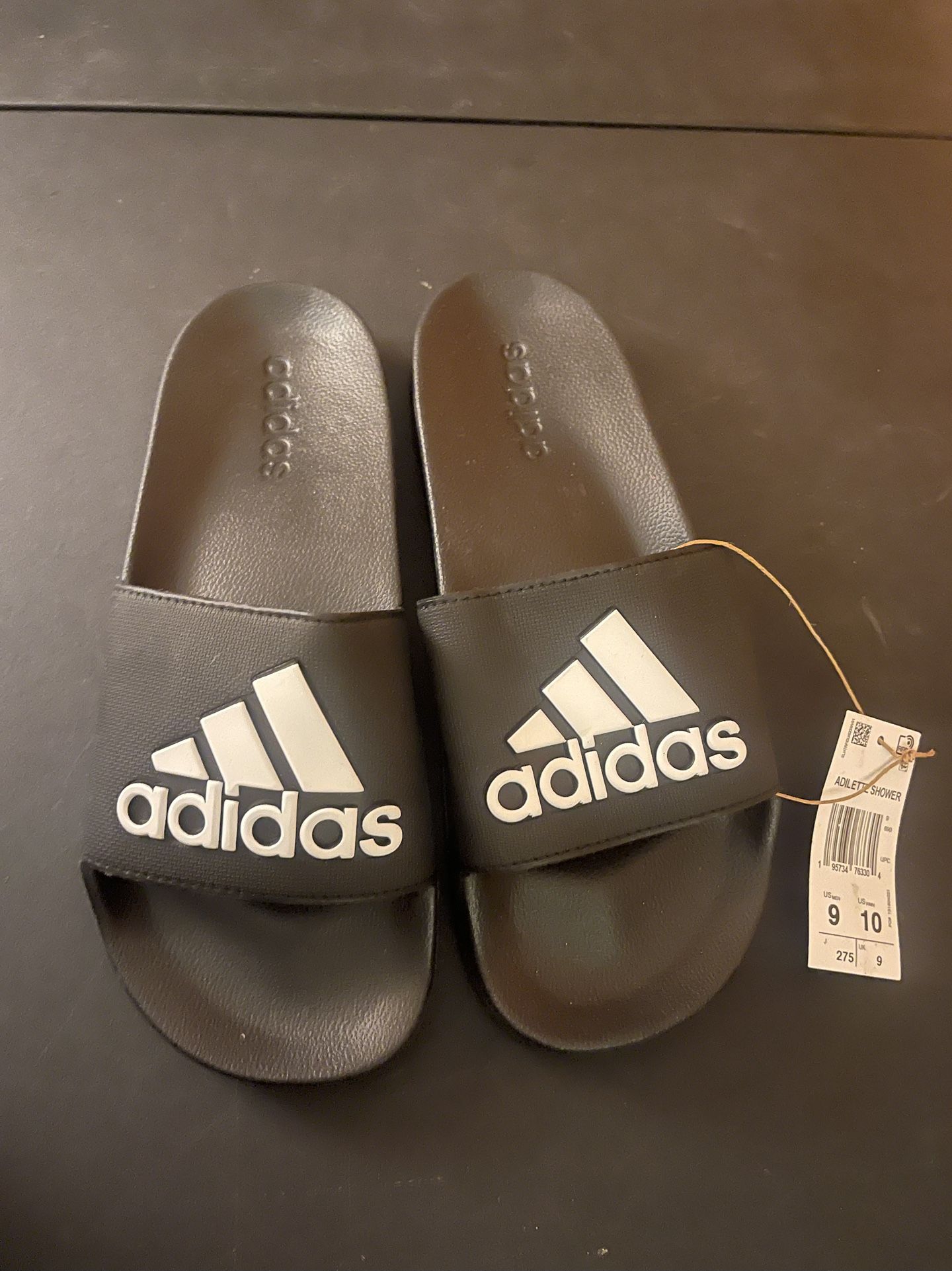 Adidas Adilette Shower Slides Mens 9 Womens 10 Core Black Cloud White Sandals