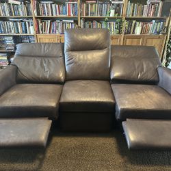 High End Leather Dual Reclining Couch & Chair (w/3 USB)