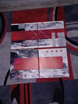 BURGUNDY BLACK ABSTRACT CANVAS WALL ART RED GREY
