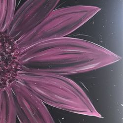 Hand Painted Purple Flower On Black Background 