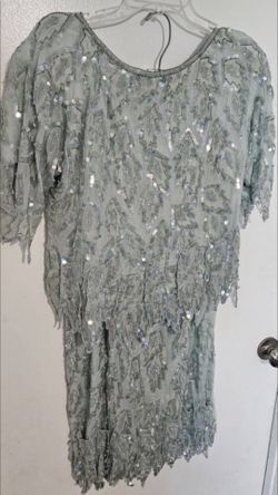 Scala Vtg 100% Silk Green 2pc Sequin Skirt Set Size Small-Medium