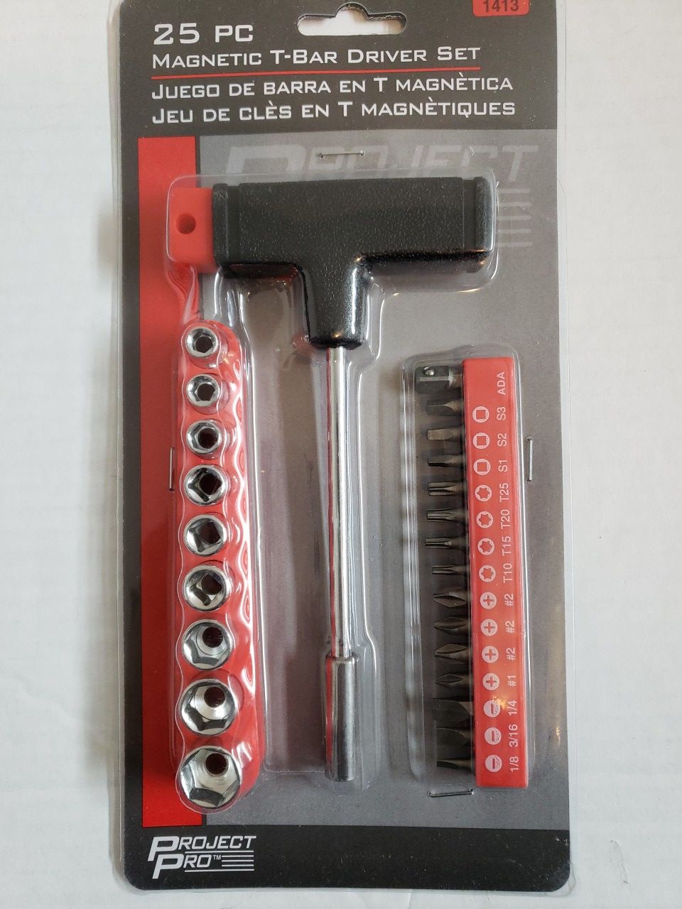 Project Pro 25 pc Magnetic T-Bar Driver Set , 1413 , New.