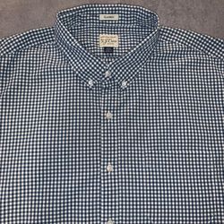 J Crew XXL 2XL Gingham Blue Green Gingham Plaid Vintage Long Sleeve Stretch 😎