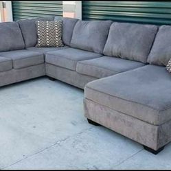 Three Piece Grey Sectional Couch Delivery Available 