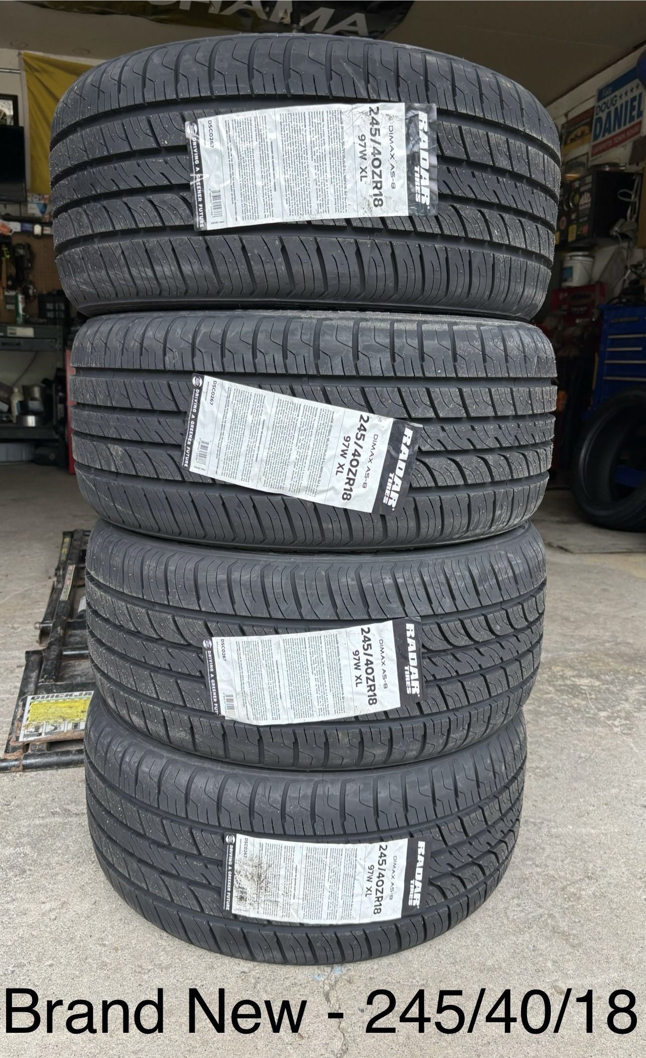 (4) - 245/40/18 Radar Dimax AS-8 Tires