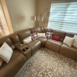Leather 6-piece Reclining Sofa Brown
