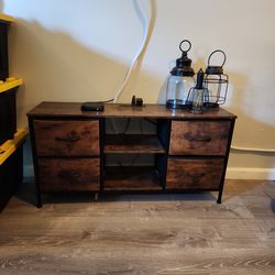 Rustic Wood & Black Metal TV Stand