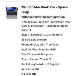 MacBook Pro 13 Inch With Touch Bar