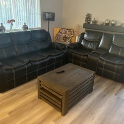 New Reclining Couch / Love Seat.  Black Breathable Leatherette.  Free Delivery!