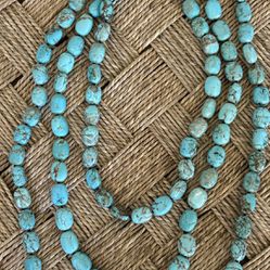 Triple Strand Turquoise Necklace with 925 Sterlng Silver clasp by EXEX.