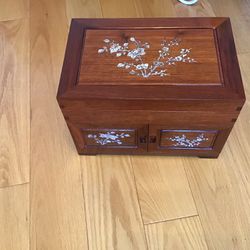 Jewelry Box Koean Mahogany Immaculate 14 L By 9 W By H  Inlaid With Mother Of Pearl