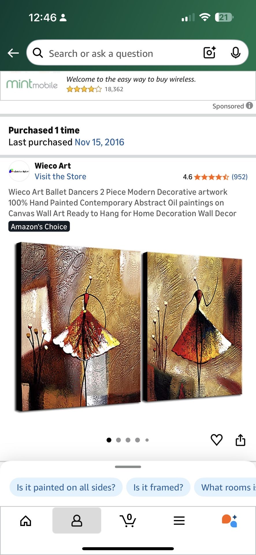 Wieco Art Ballet Dancers 2 Piece Modern Decorative artwork 100% Hand Painted Contemporary Abstract O