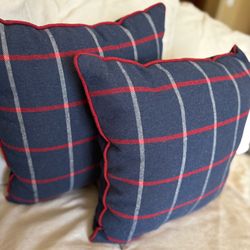 (2) Plaid Zippered Throw Pillows 18” ( Custom Made) - Red / Blue