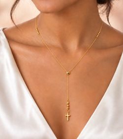 Divine Grace- Dainty Gold-Tone Cross Y Necklace