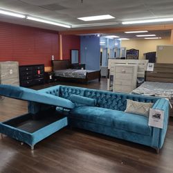 VELVET SECTIONAL SOFA WITH STORAGE AREA 