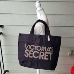 NWT Victoria's Secret Tote Bling Lettering VS Gold Black Large Canvas Duffle