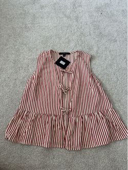 Sleeveless Red Stripe Tie-Front Peplum Blouse NWT size Small