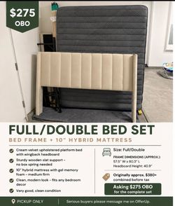 Full/Double Bed Frame and Hybrid Mattress Set