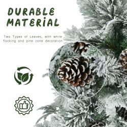 6FT Pre-Lit Spruce Snow Flocked Christmas Tree with Pine Cones, Artificial Xmas Tree with 403 Branch Tips,Mixed PE & PVC Branches, 250 Multi-Color LED