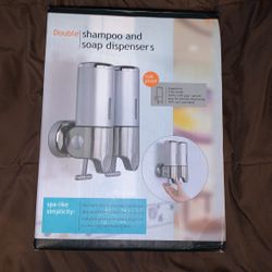 2 Chamber Wall Mounted Bathroom Shower Pump Dispenser and Organizer-Holds Shampoo, Soap, Conditioner, Shower Gel, for Bathroom Kitchen Hotel (Silver 2