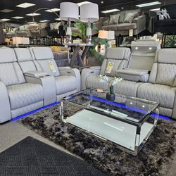 Leather Heating Massage Recliner Sofa Drop Down Console Led NO Credit Needed 100 Days Same As Cash 
