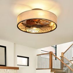 19.6'' Farmhouse Reversible Ceiling Fan with Light Kit and Remote Control 6 Speeds Timer for Bedroom