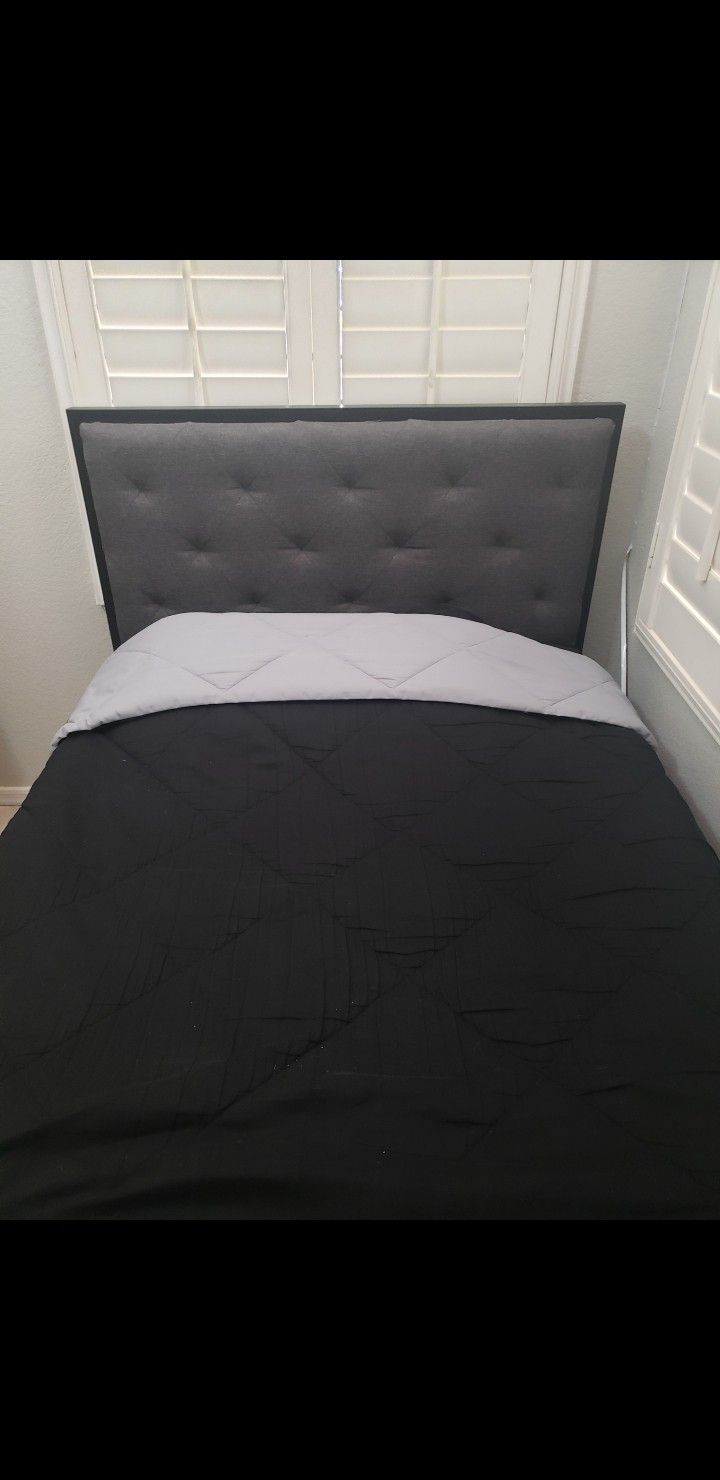 Twin Gray Tufted Linen Upholstered Bed Frame & Headboard