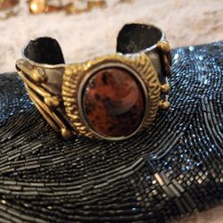 Mixed Metal Stone Cuff Bracelet