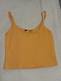 Forever 21 Pastel Orange Ribbed Lace Trim Cami Crop Top - Size Small