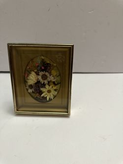 vintage framed dried flower arrangement, also known as pressed botanical art 