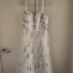White Layered Cottage Dress Floral Pattern Spaghetti Strap, Ankle Length Size 6