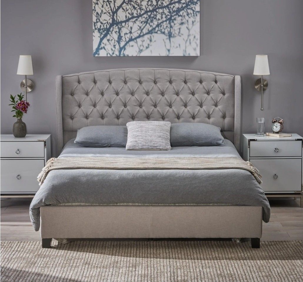 Gray Queen Size Button Tufted Fully Upholstered Bedframe