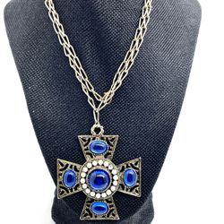 Boho Sapphire Cross Necklace 