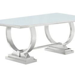 Custom Elegant Modern 6 Chair Glass/Steel Dining Table