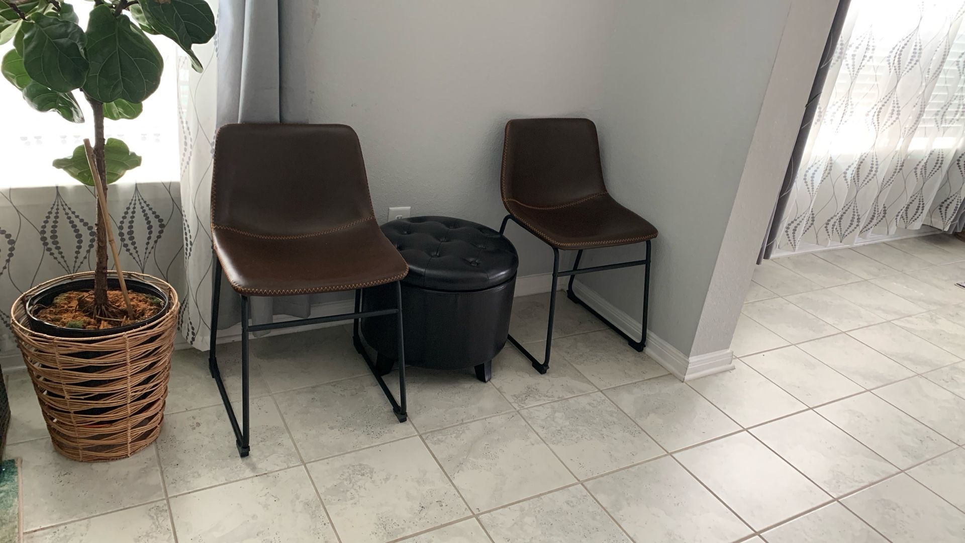 Set Of Two Leather And Metal Chairs