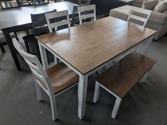 White 6pcs Dining Set W/ A brown accent