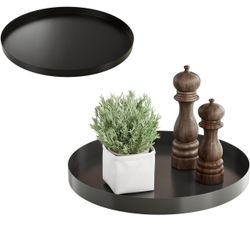 2 Pack Rust-Proof Metal Decorative Trays for Home Decor, Round Coffee Tray Table