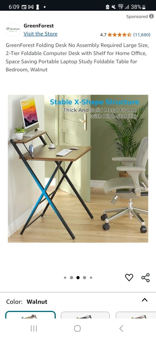 NIB Greenforest LARGE Foldable Computer Desk - 24.5"D x 30.0"W x 32.7"H