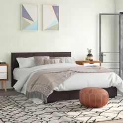 Modern King Size Faux Leather Bed Frame with Side Storage Drawer + Mattress + Nightstand – Used