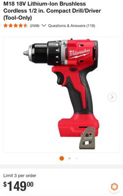 M18 18V Lithium-lon Brushless Cordless 1/2 in. Compact Drill/Driver (Tool-Only)