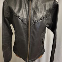 Hillside Women's Classic Black Leather Jacket, Made in The USA.