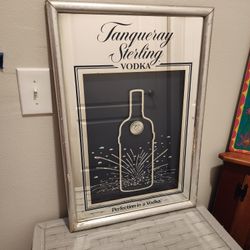 VINTAGE Tanqueray Sterling Vodka Large Advertising Wall Bar Sign Mirror 17.5x26"
