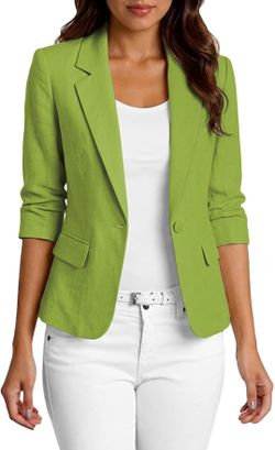 Women's 3/4 Sleeve Linen Blazer,Lightweight Slim Jacket