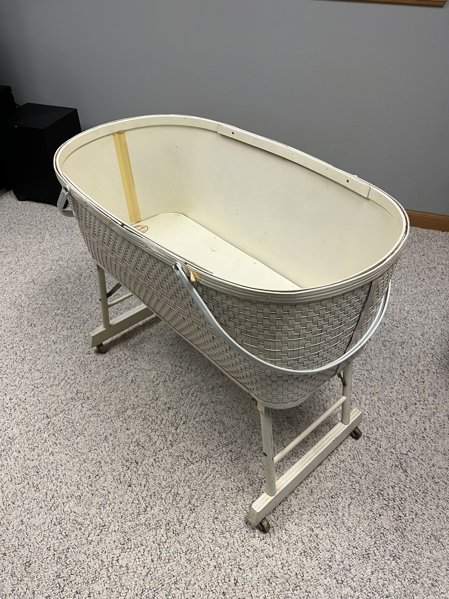 Antique Wicker Bassinet - White