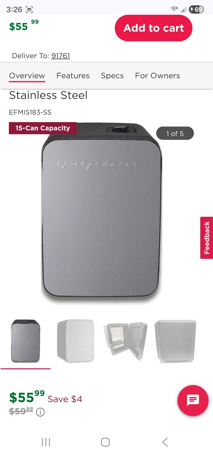 Frigidaire 15-Can Retro Mini Fridge Cooler – Stainless Steel