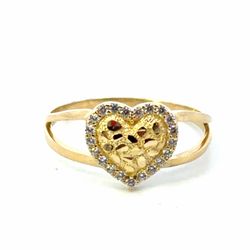 Woman’s Ladies 10k Yellow Gold CZ Cubic Zirconia Gold Nugget Heart Ring Size 7 GP3130744