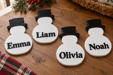 Personalized Snowman Place Names, Set of 4, Christmas Table Settings, Custom Colors