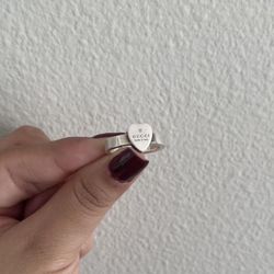 Gucci Silver Trademark Heart Ring Size 8